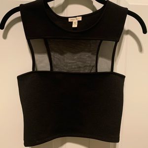 Black Neoprene Crop Top with Mesh